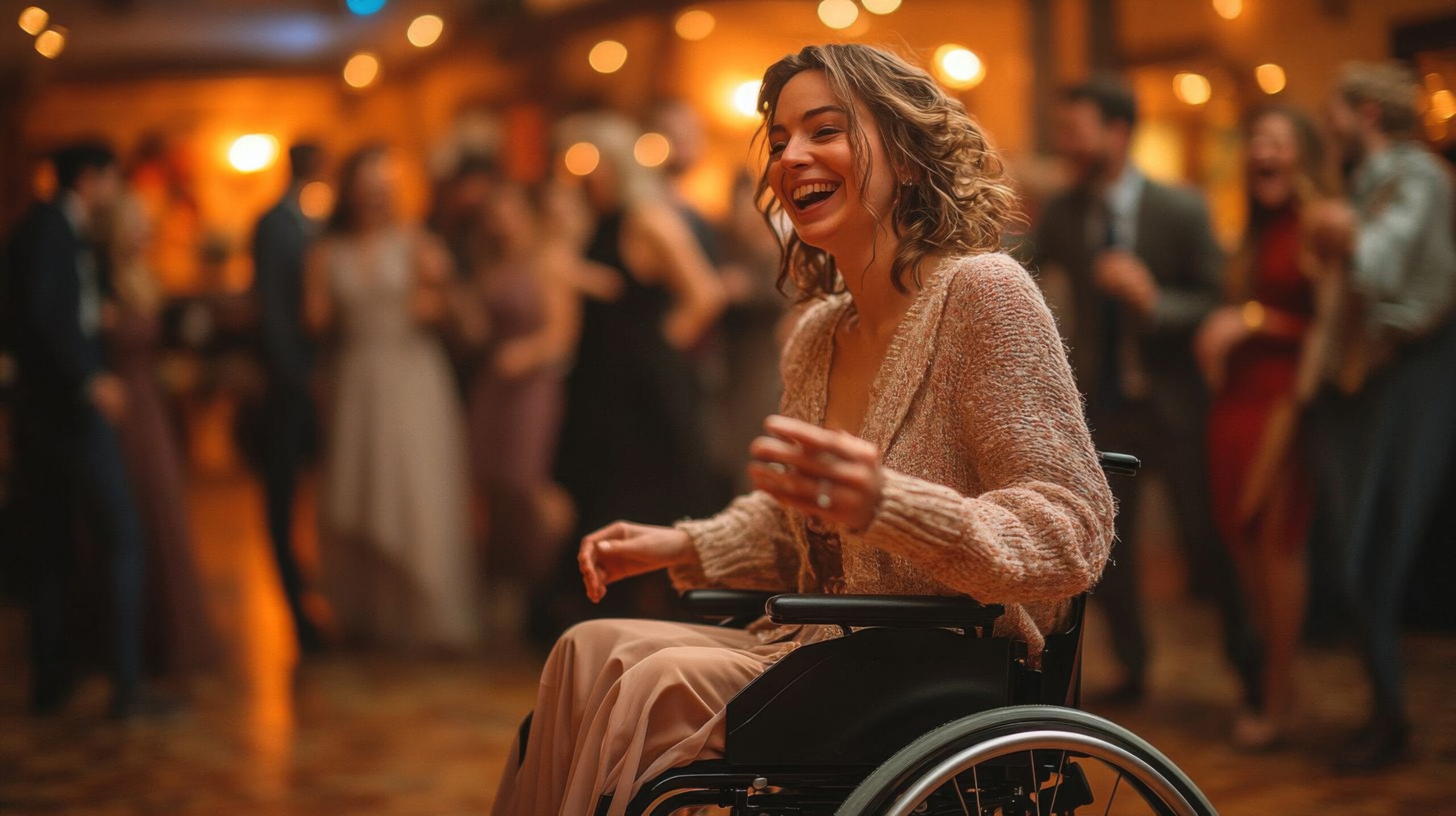 Frau im Rollstuhl bei Veranstaltung